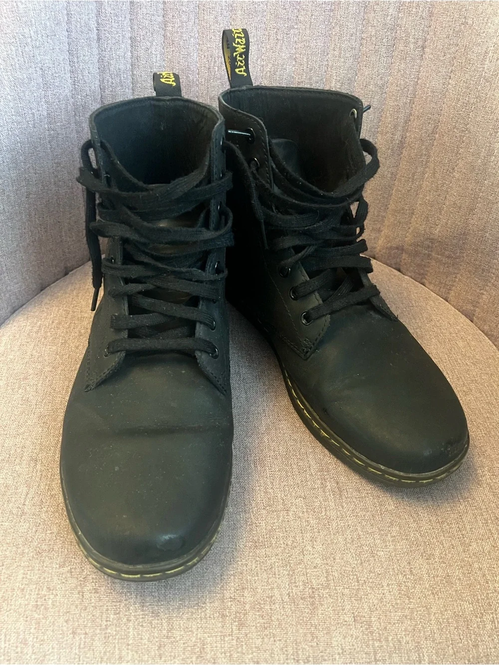 Dr. Martens Chukka Black Lace-Up Boots with Yellow Stitching